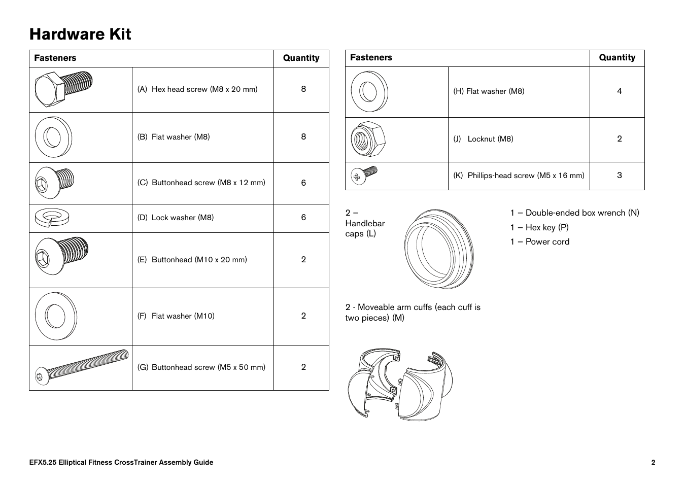 Hardware kit | Precor EFX 5.25 User Manual | Page 4 / 64