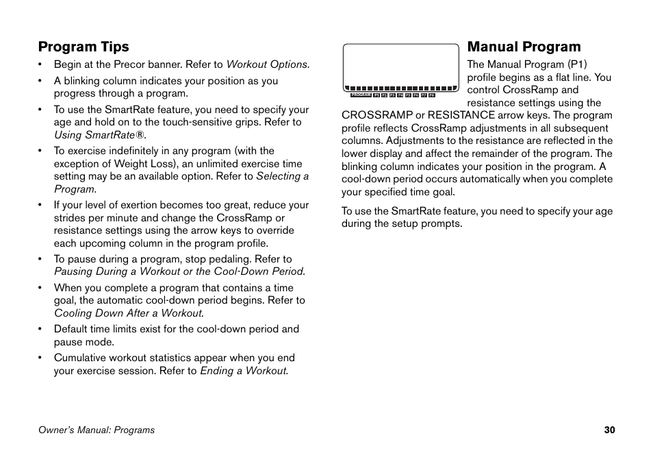 Program tips, Manual program, Program tips manual program | Precor EFX 5.25 User Manual | Page 46 / 64