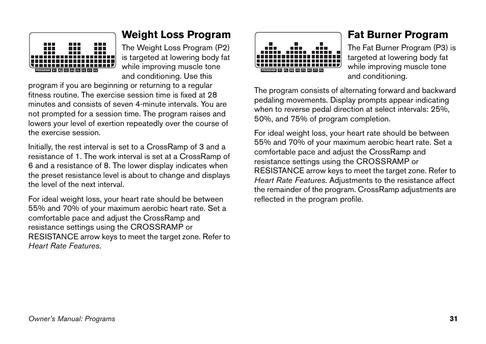 Weight loss program, Fat burner program, Weight loss program fat burner program | Precor EFX 5.25 User Manual | Page 47 / 64
