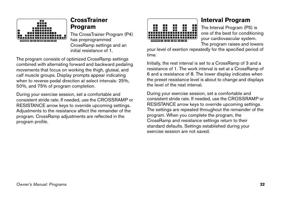 Crosstrainer program, Interval program, Crosstrainer program interval program | Precor EFX 5.25 User Manual | Page 48 / 64