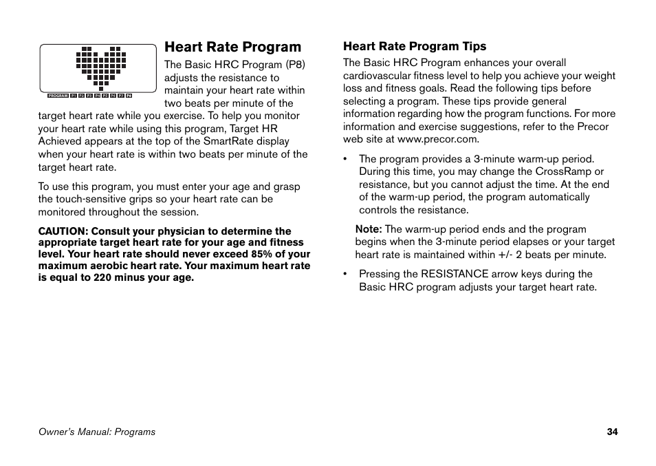 Heart rate program | Precor EFX 5.25 User Manual | Page 50 / 64