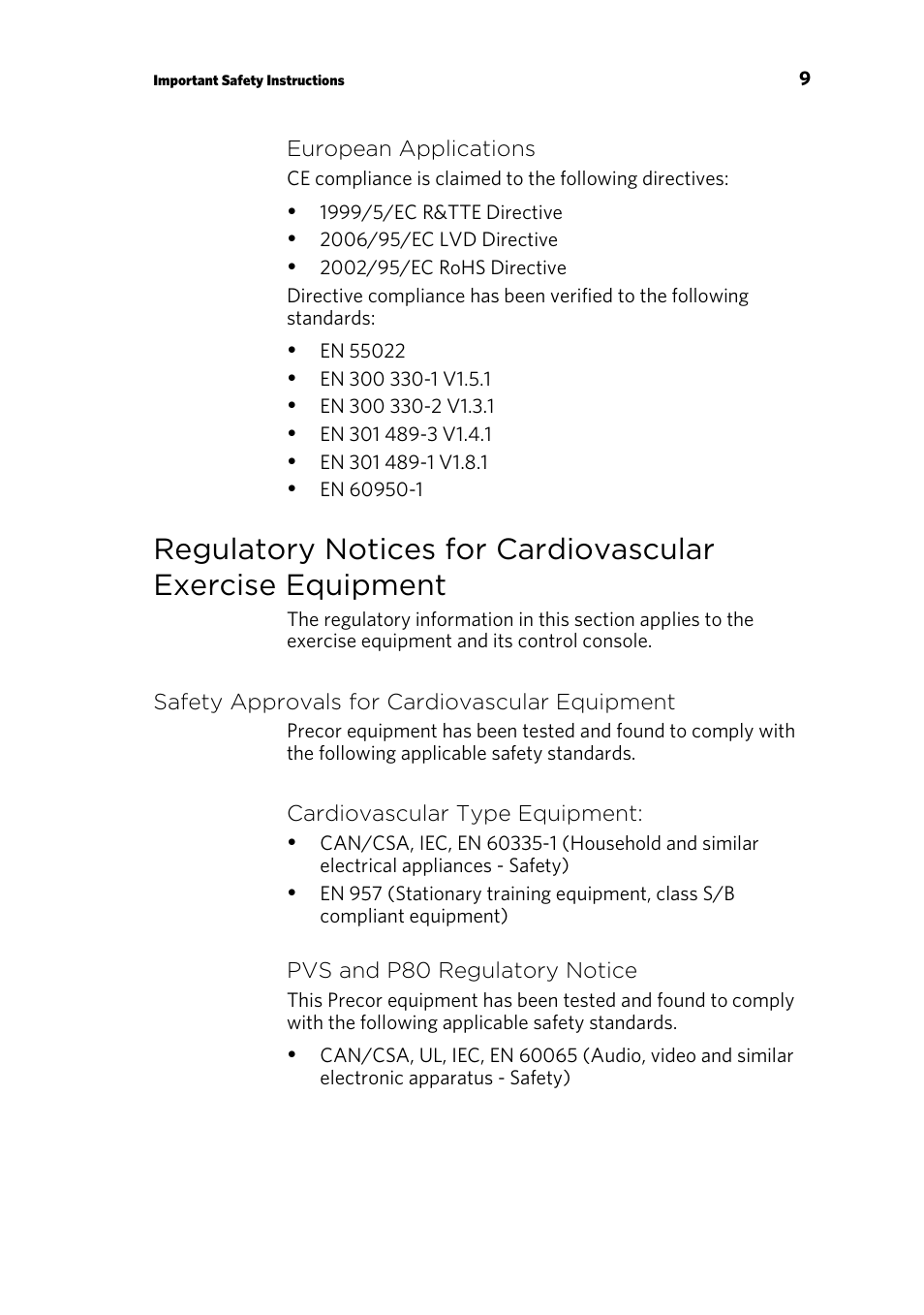 Safety approvals for cardiovascular equipment | Precor TRM 800 User Manual | Page 11 / 64