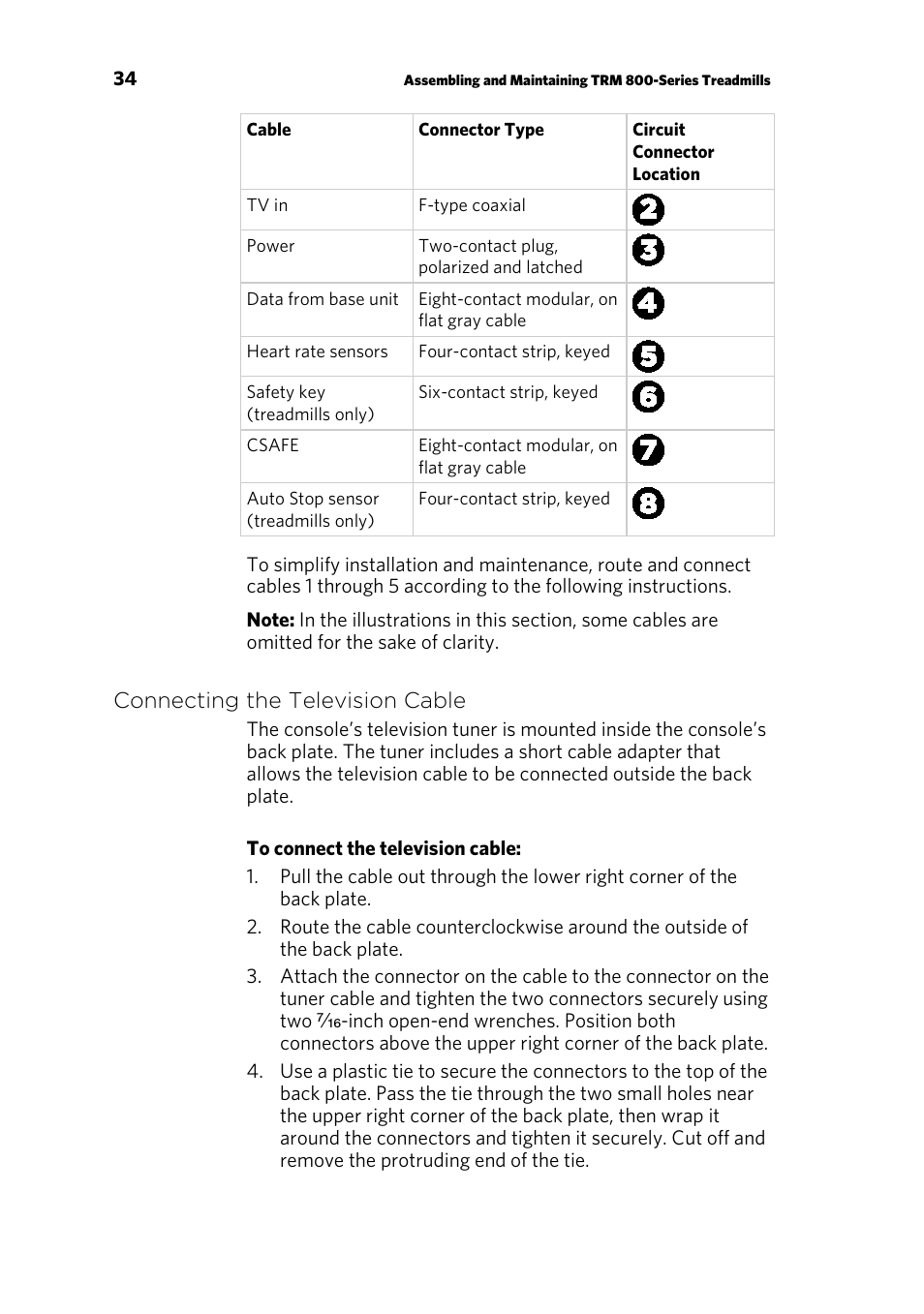 Connecting the television cable | Precor TRM 800 User Manual | Page 36 / 64