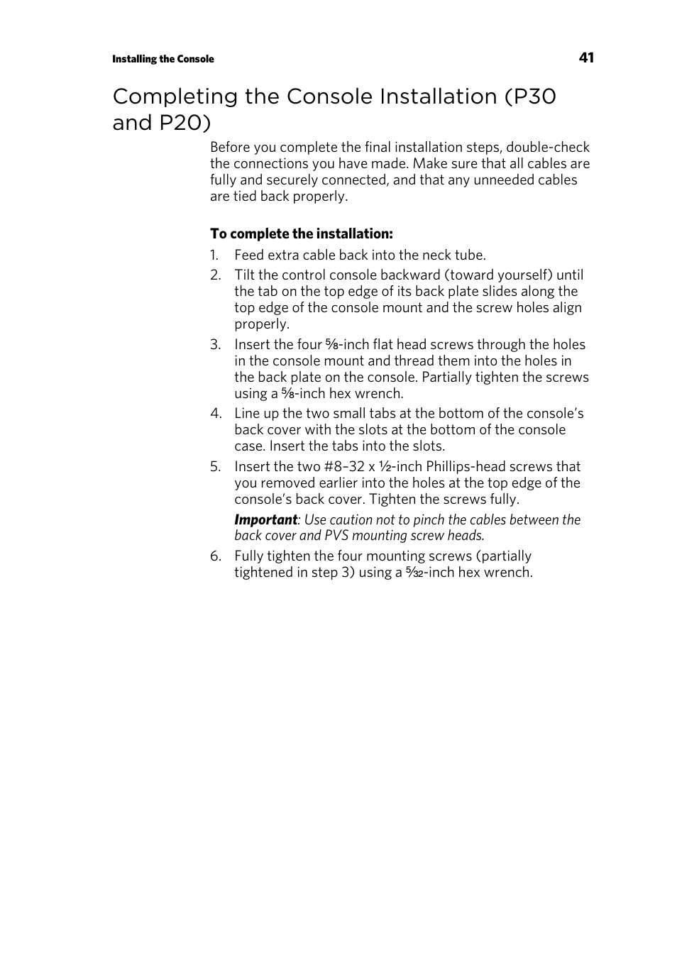 Completing the console installation (p30 and p20) | Precor TRM 800 User Manual | Page 43 / 64