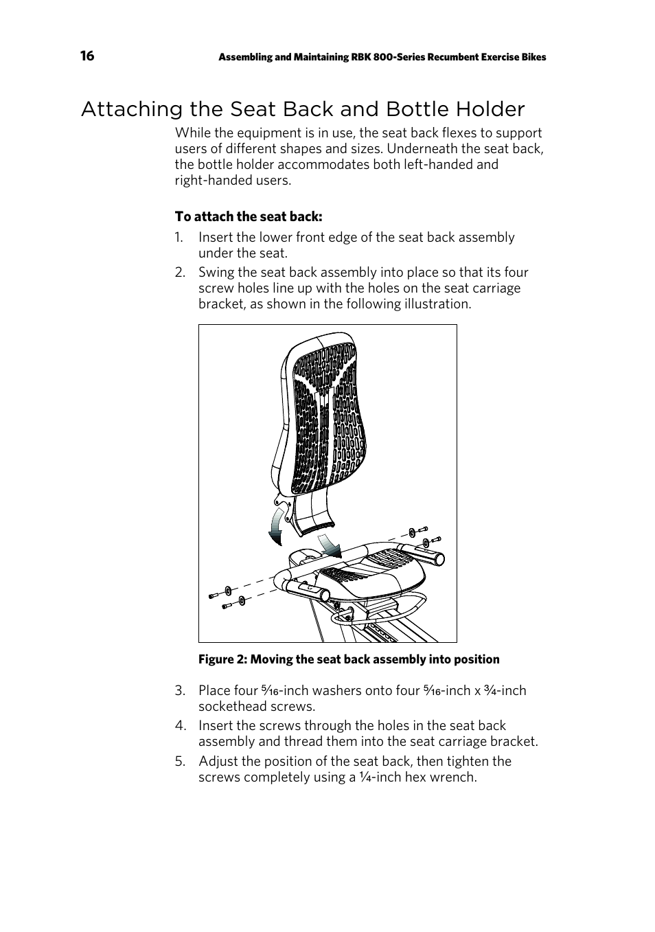 Attaching the seat back and bottle holder | Precor RBK 800 User Manual | Page 18 / 52