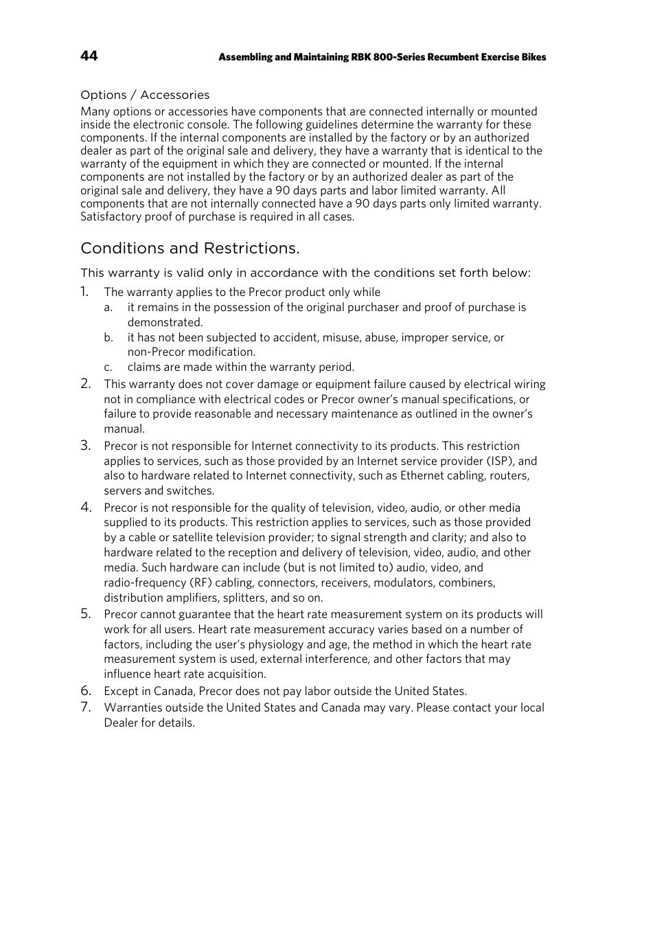 Precor RBK 800 User Manual | Page 46 / 52