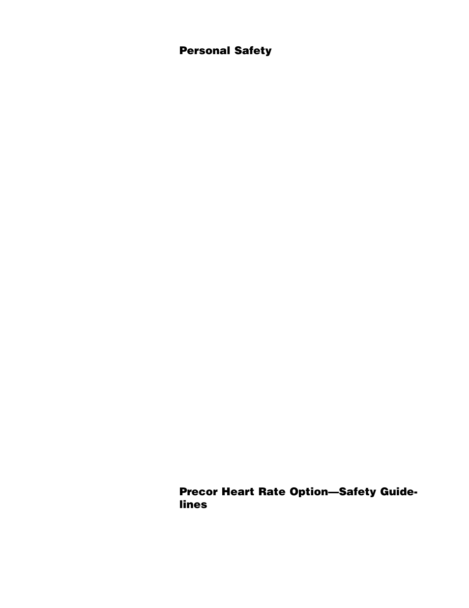 Personal safety, Precor heart rate option—safety guide- lines | Precor Low Impact M9.55 User Manual | Page 3 / 52