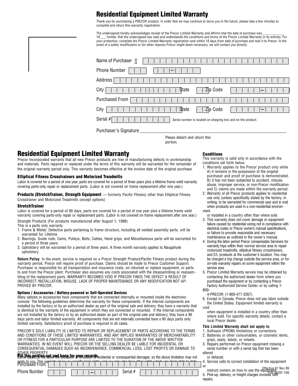 Residential equipment limited warranty | Precor Low Impact M9.55 User Manual | Page 51 / 52