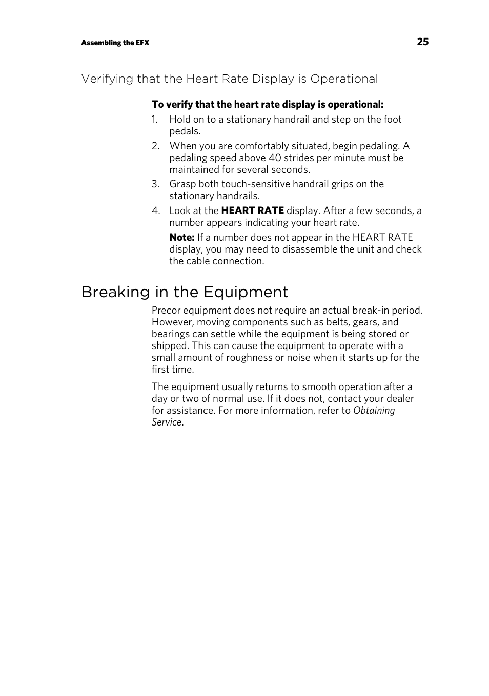 Breaking in the equipment | Precor EFX 821 User Manual | Page 27 / 48