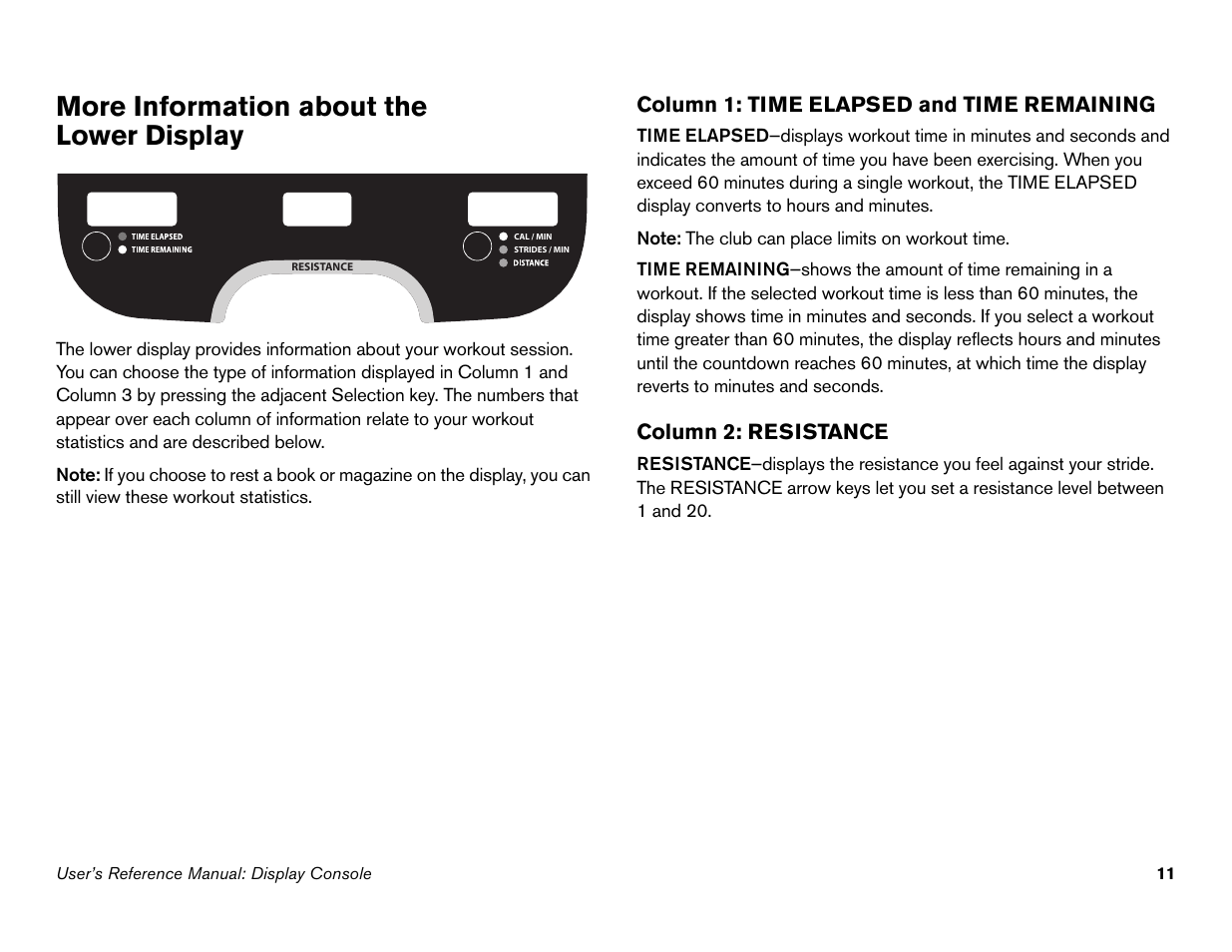 More information about the lower display | Precor Commercial Adaptive Motion Trainer C100i User Manual | Page 13 / 36