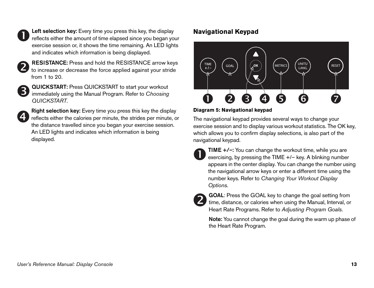 Navigational keypad | Precor Commercial Adaptive Motion Trainer C100i User Manual | Page 15 / 36