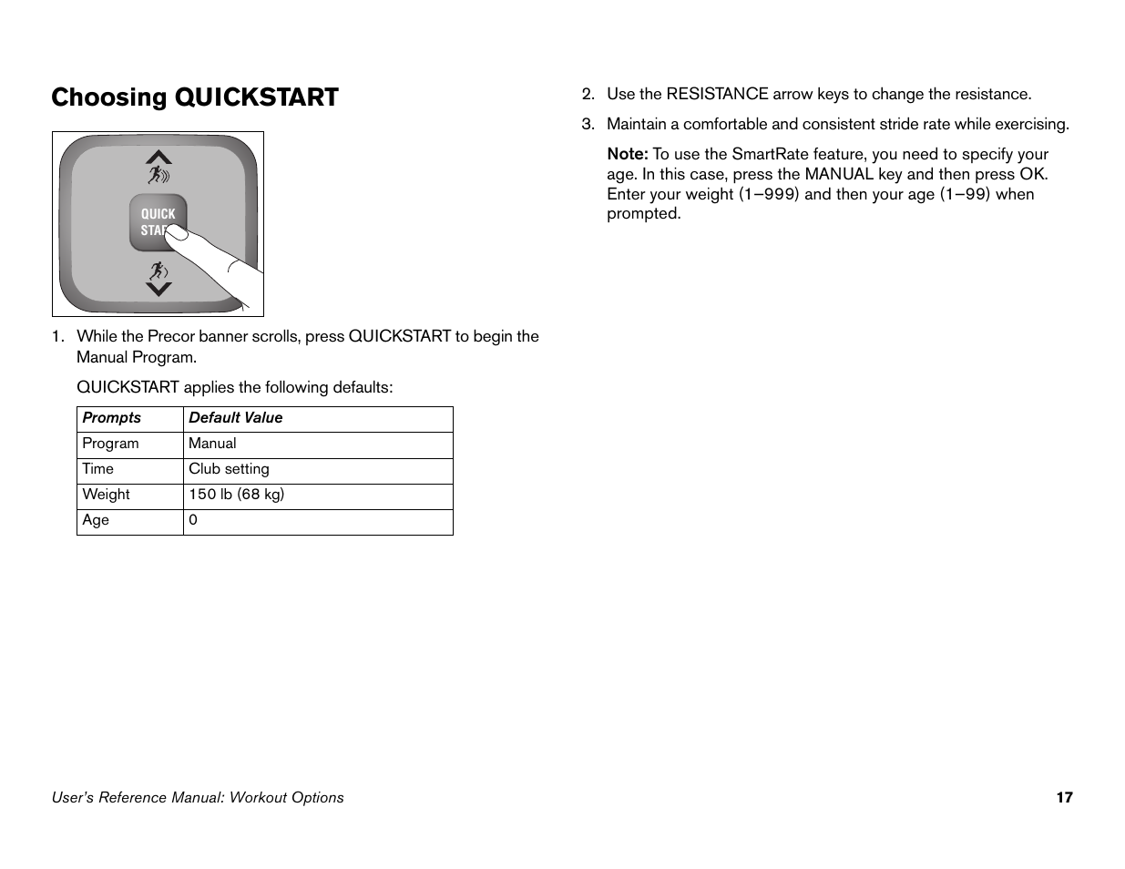 Choosing quickstart | Precor Commercial Adaptive Motion Trainer C100i User Manual | Page 19 / 36