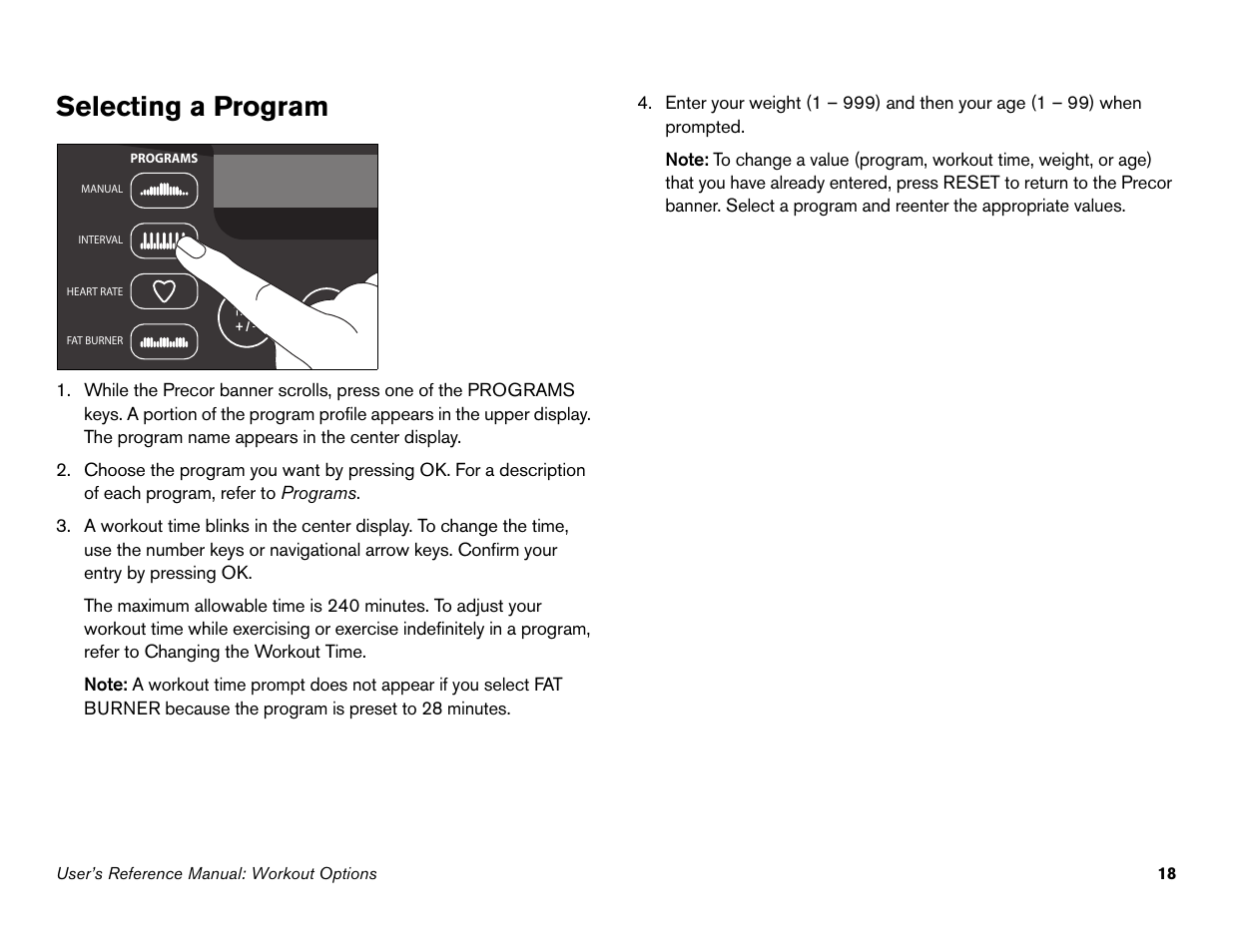 Selecting a program | Precor Commercial Adaptive Motion Trainer C100i User Manual | Page 20 / 36