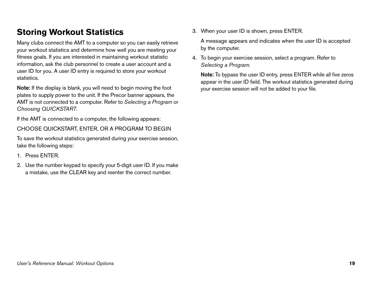 Storing workout statistics | Precor Commercial Adaptive Motion Trainer C100i User Manual | Page 21 / 36