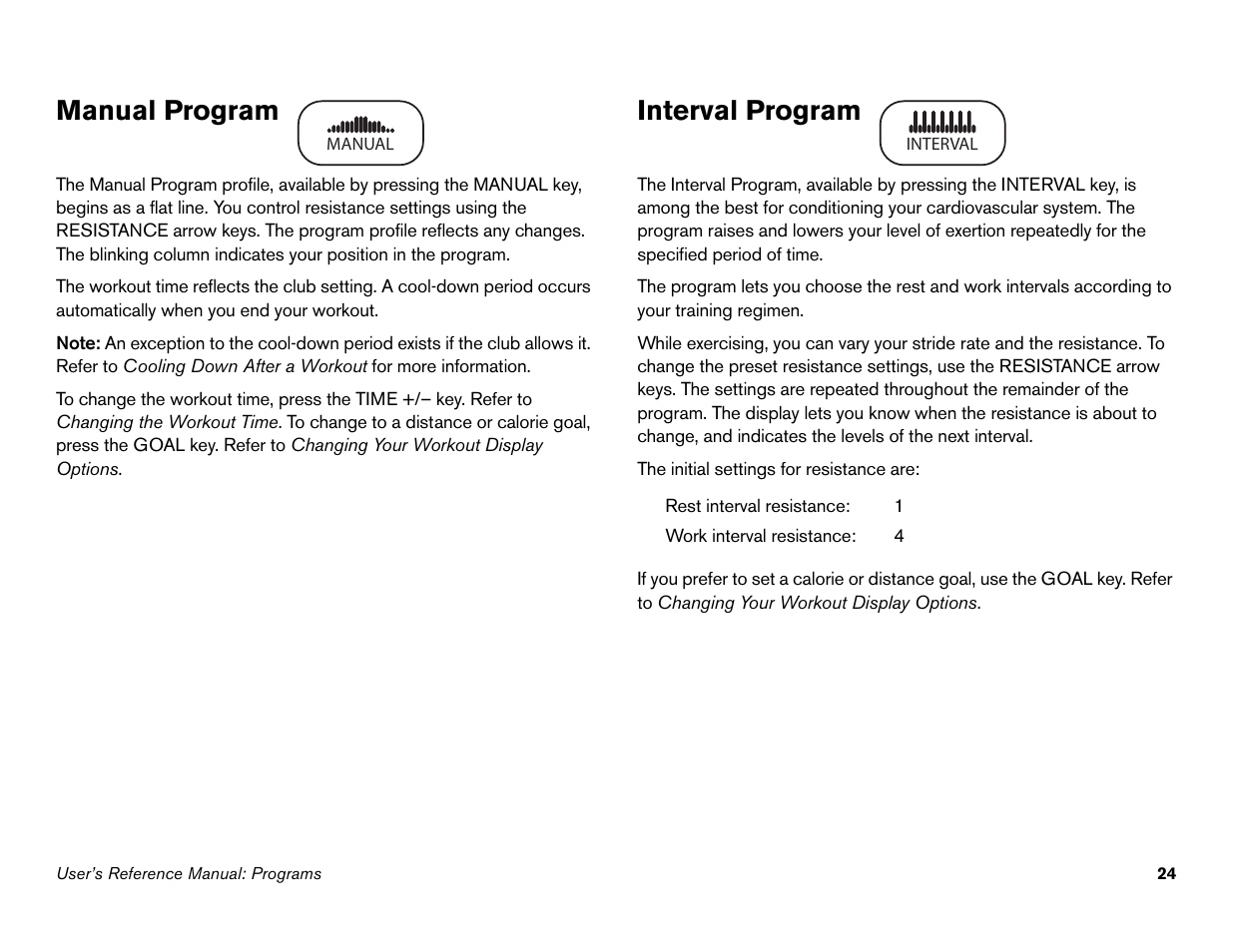 Manual program, Interval program | Precor Commercial Adaptive Motion Trainer C100i User Manual | Page 26 / 36