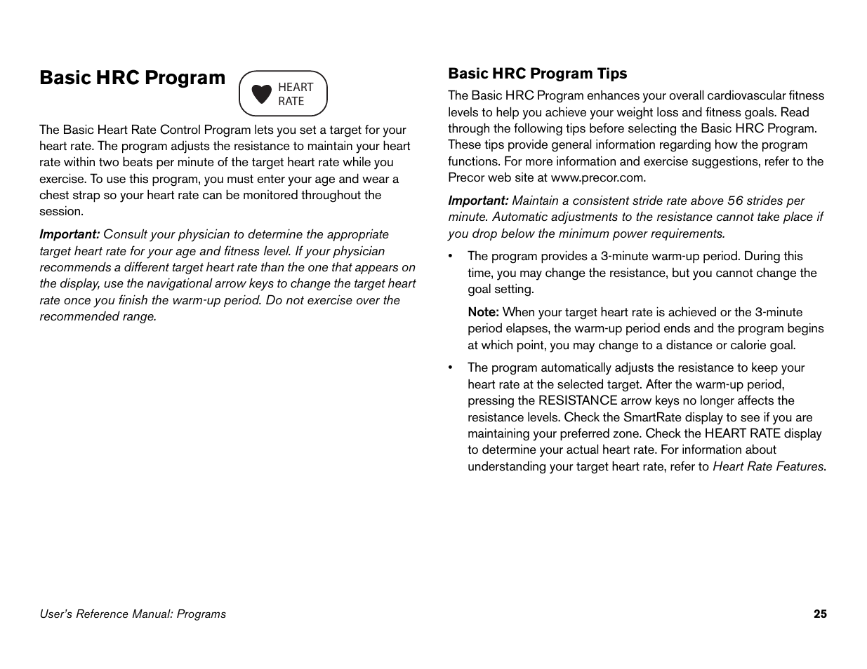 Basic hrc program | Precor Commercial Adaptive Motion Trainer C100i User Manual | Page 27 / 36