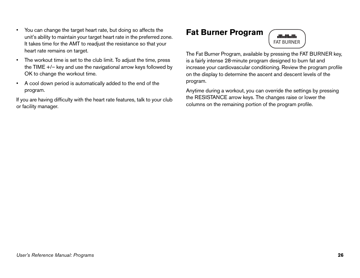 Fat burner program | Precor Commercial Adaptive Motion Trainer C100i User Manual | Page 28 / 36