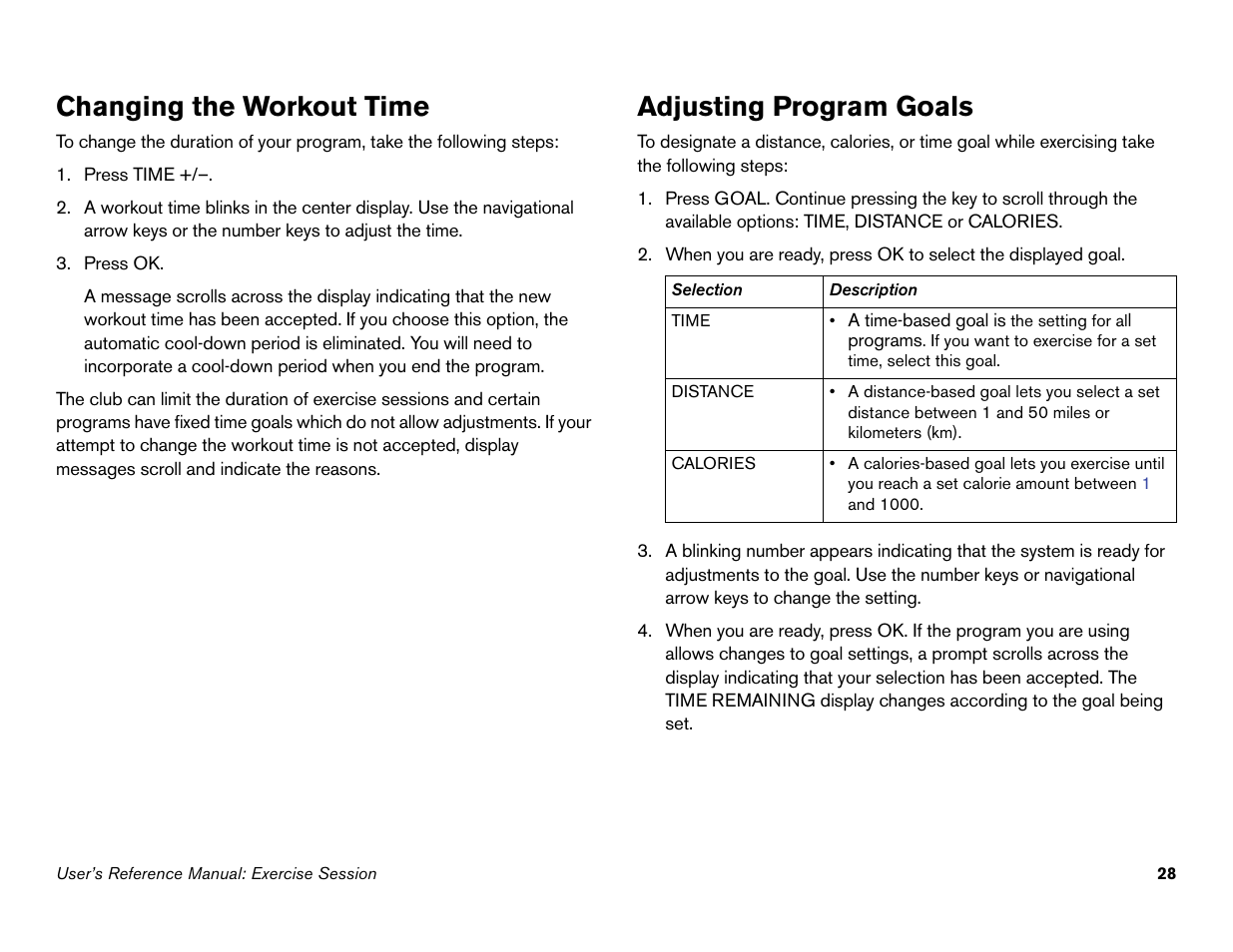 Changing the workout time, Adjusting program goals | Precor Commercial Adaptive Motion Trainer C100i User Manual | Page 30 / 36