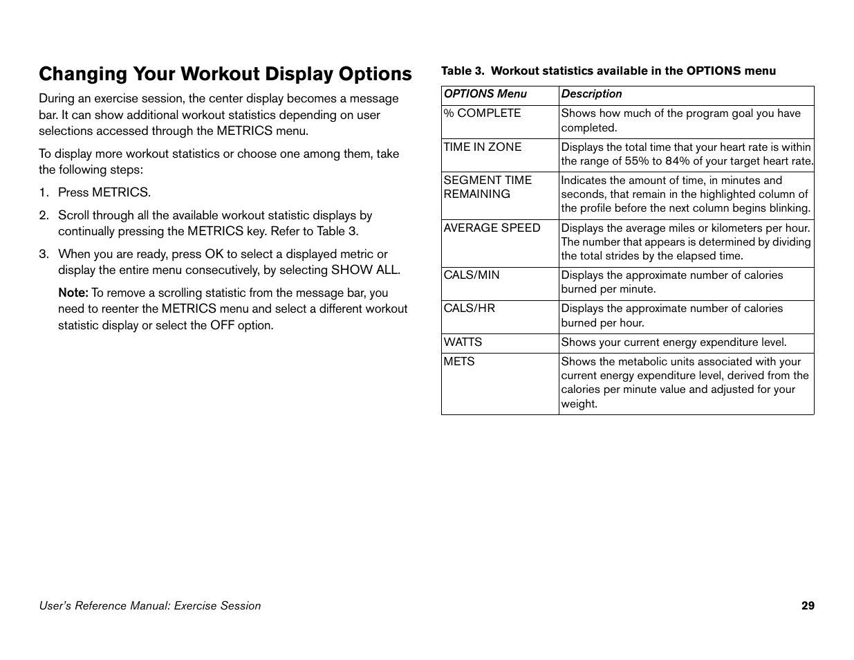 Changing your workout display options | Precor Commercial Adaptive Motion Trainer C100i User Manual | Page 31 / 36