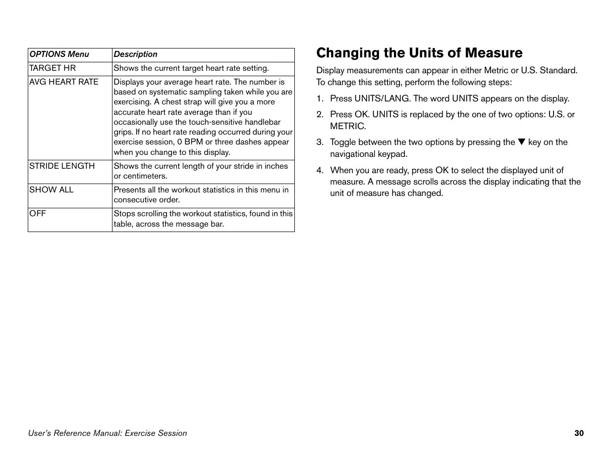 Changing the units of measure | Precor Commercial Adaptive Motion Trainer C100i User Manual | Page 32 / 36