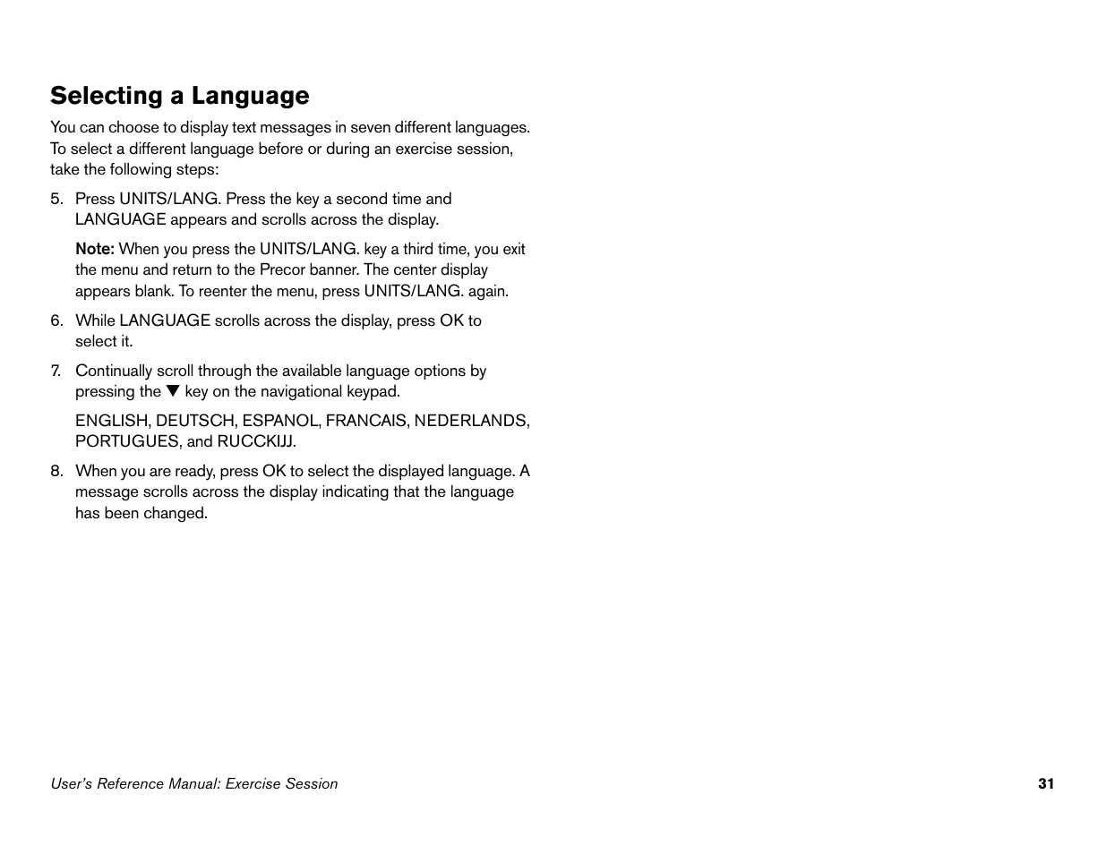 Selecting a language | Precor Commercial Adaptive Motion Trainer C100i User Manual | Page 33 / 36