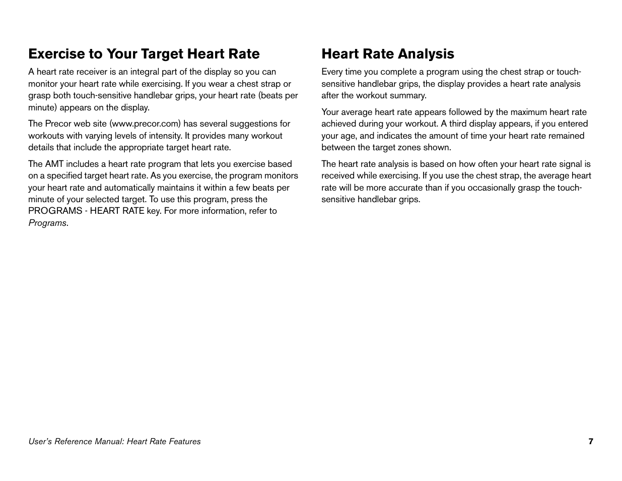 Exercise to your target heart rate, Heart rate analysis | Precor Commercial Adaptive Motion Trainer C100i User Manual | Page 9 / 36