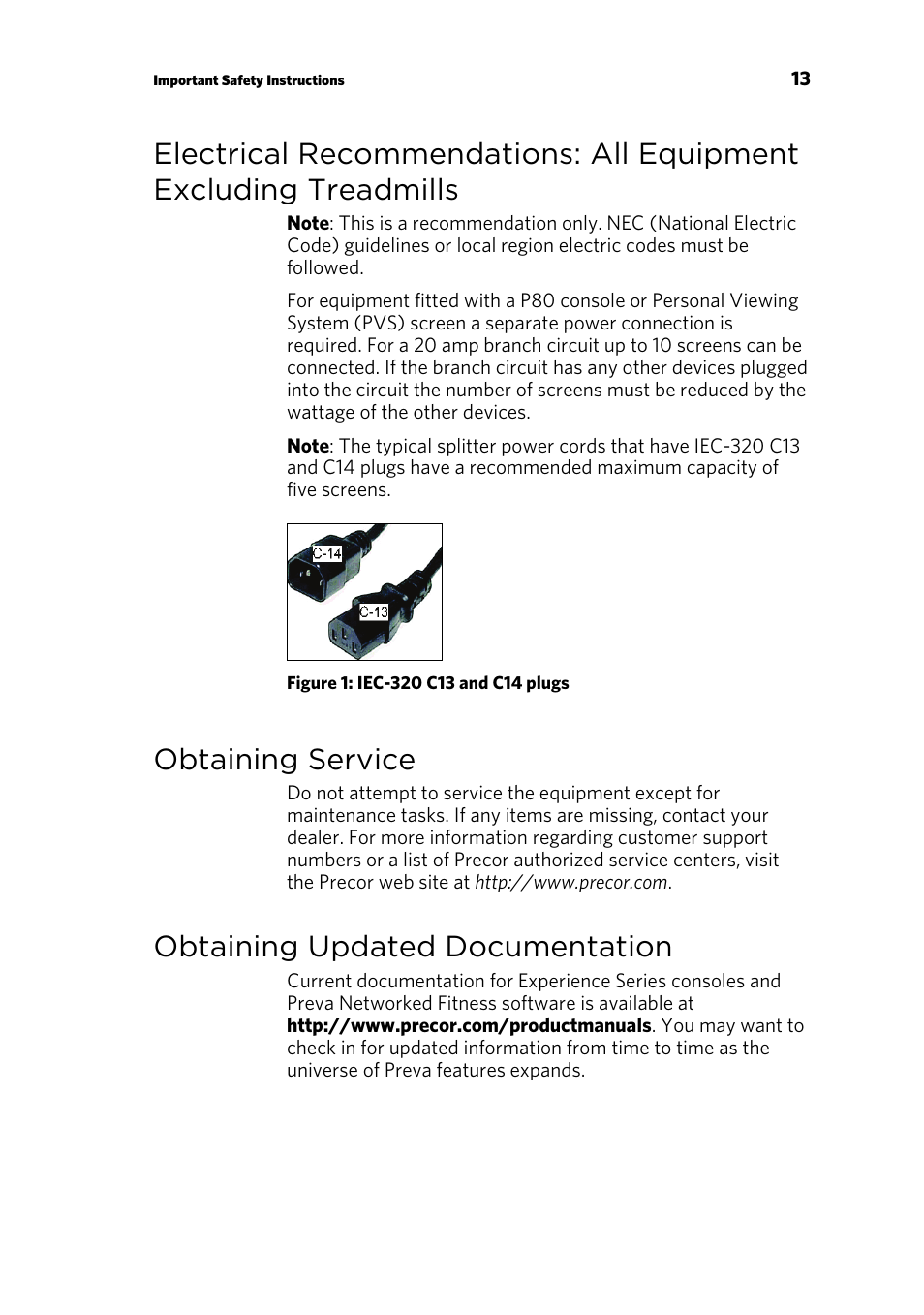 Obtaining service, Obtaining updated documentation | Precor AMT 835 User Manual | Page 15 / 100