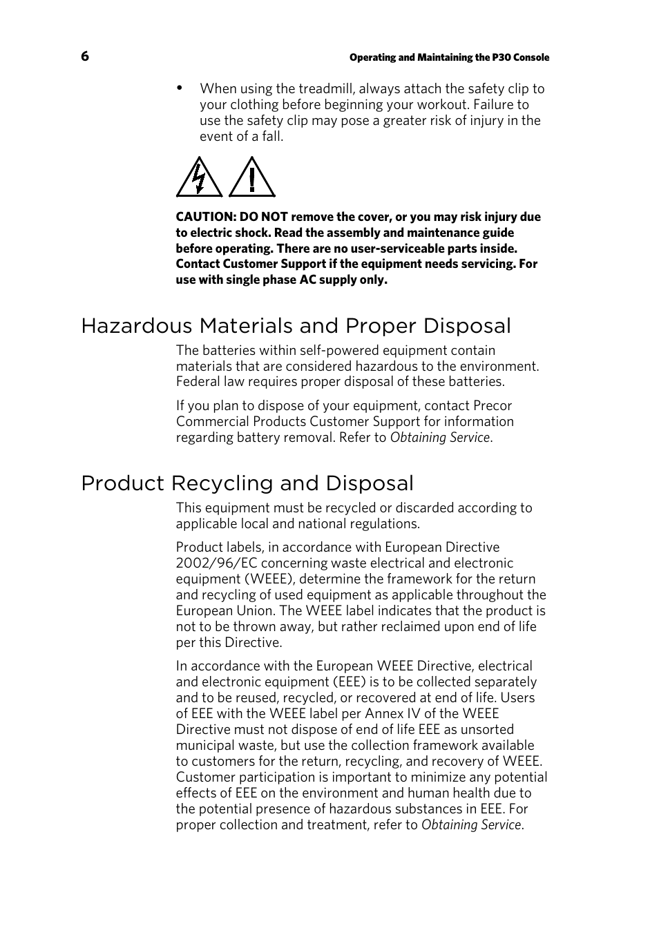 Hazardous materials and proper disposal, Product recycling and disposal | Precor AMT 835 User Manual | Page 60 / 100