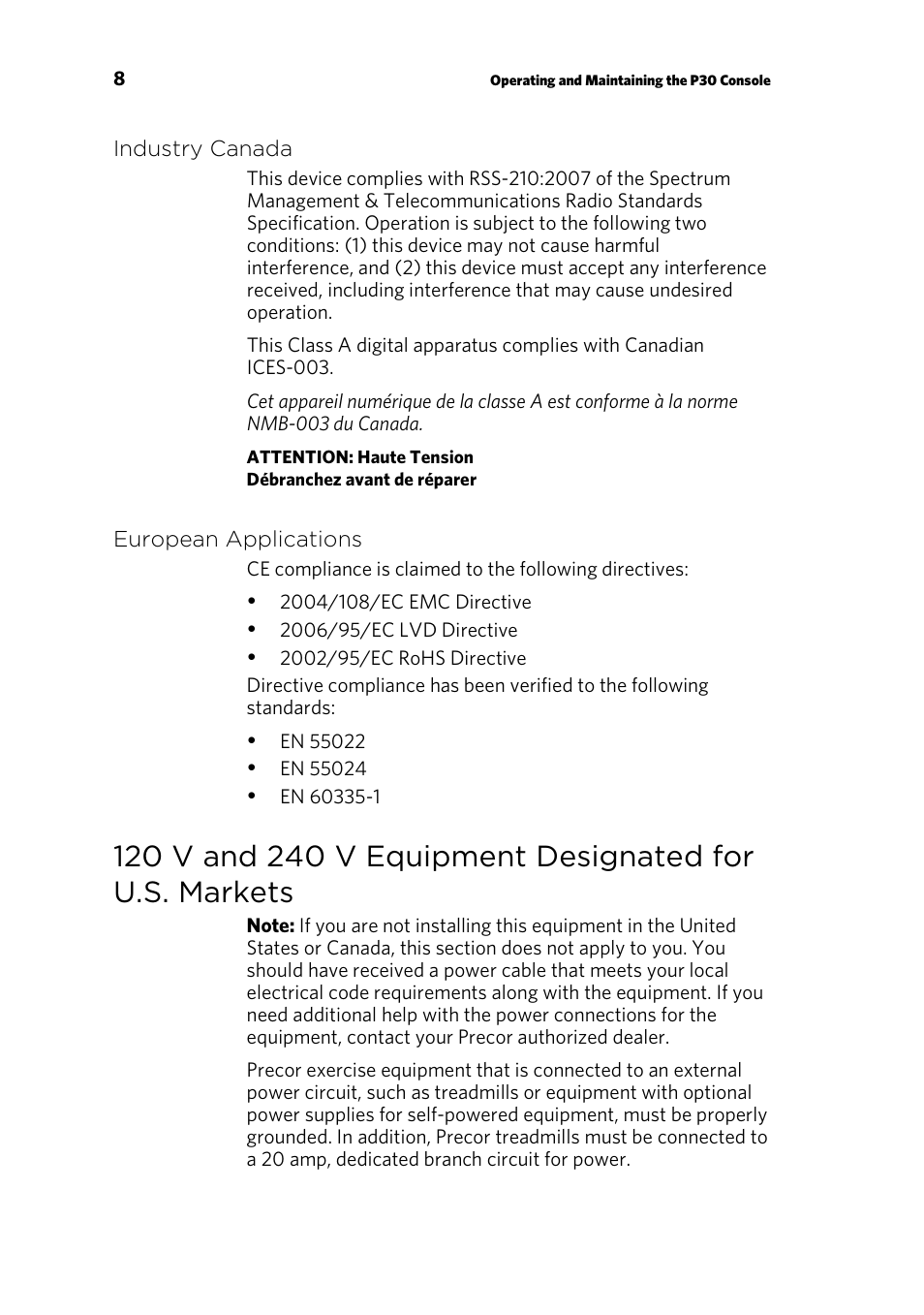 Industry canada, European applications | Precor AMT 835 User Manual | Page 62 / 100