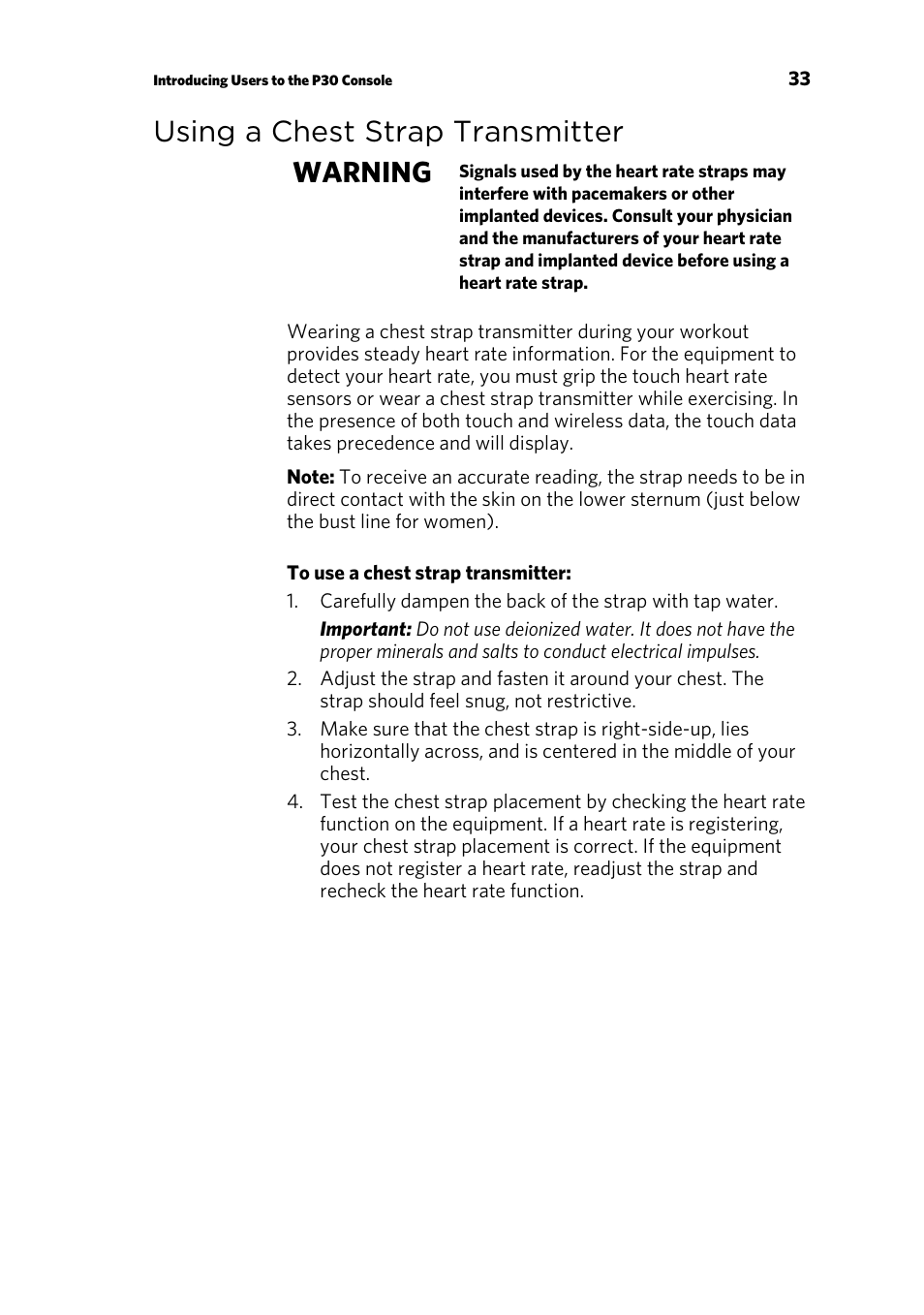 Using a chest strap transmitter, Using a chest strap transmitter warning | Precor AMT 835 User Manual | Page 87 / 100