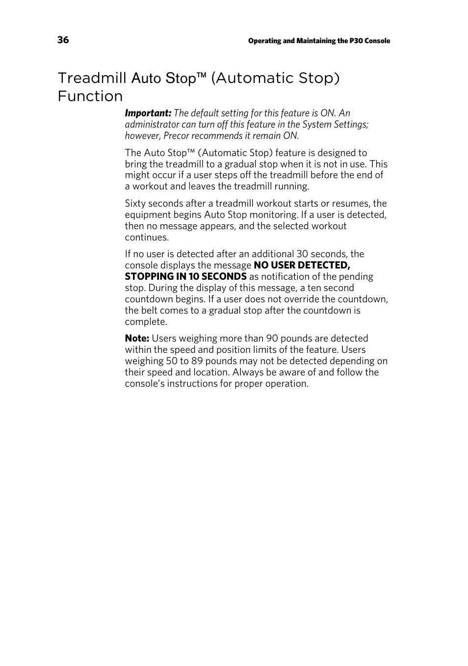 Treadmill auto stop™ (automatic stop) function | Precor AMT 835 User Manual | Page 90 / 100