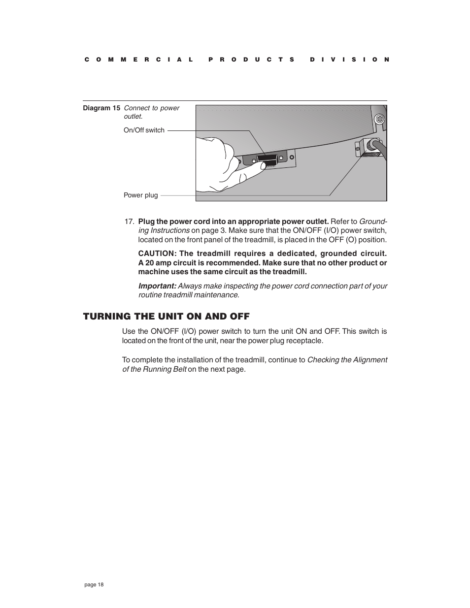 Turning the unit on and off | Precor C932 User Manual | Page 18 / 60