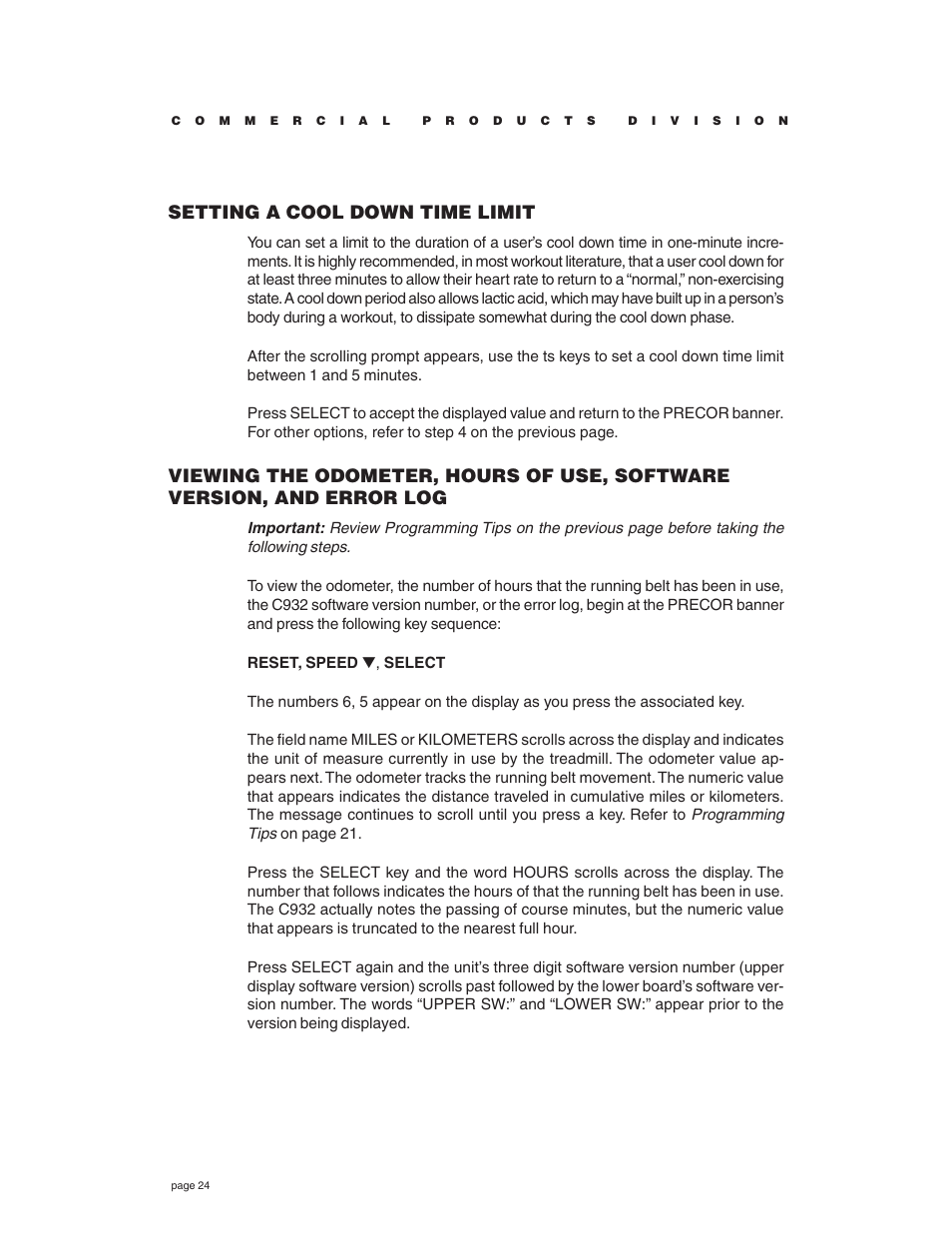 Setting a cool down time limit | Precor C932 User Manual | Page 24 / 60