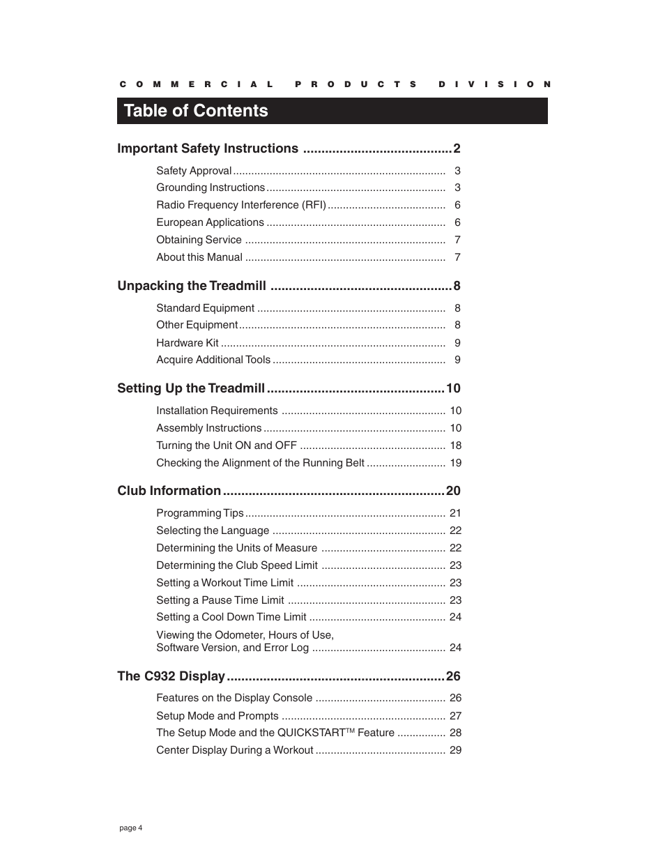 Precor C932 User Manual | Page 4 / 60