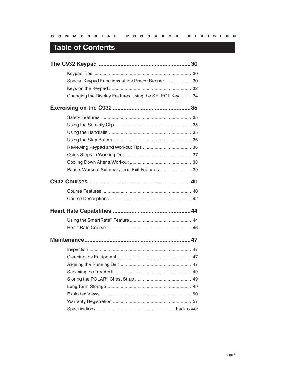 Precor C932 User Manual | Page 5 / 60