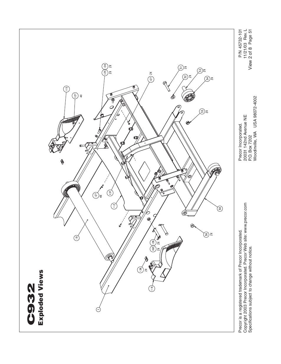 C932, Exploded v iews | Precor C932 User Manual | Page 51 / 60