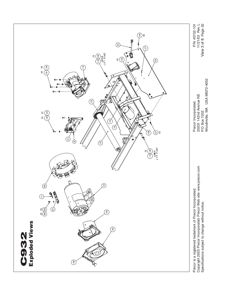 C932, Exploded v iews | Precor C932 User Manual | Page 52 / 60