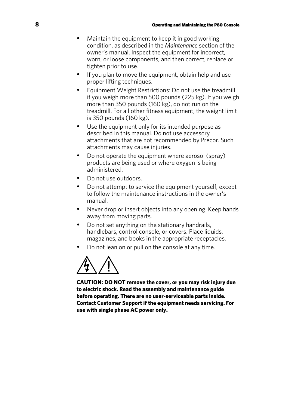 Precor CONSOLE P80 User Manual | Page 10 / 124