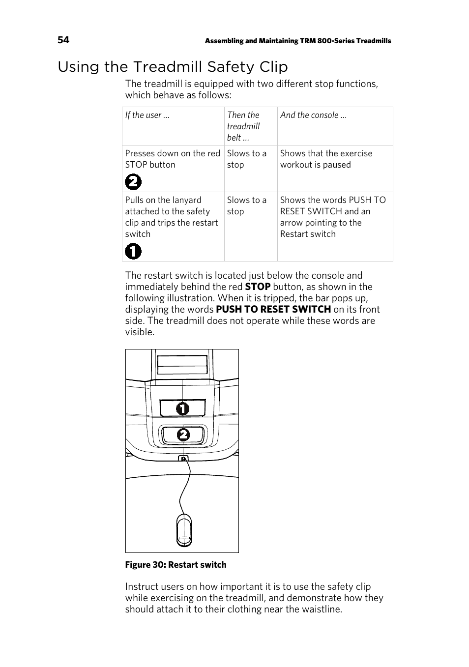 Using the treadmill safety clip | Precor CONSOLE P80 User Manual | Page 116 / 124