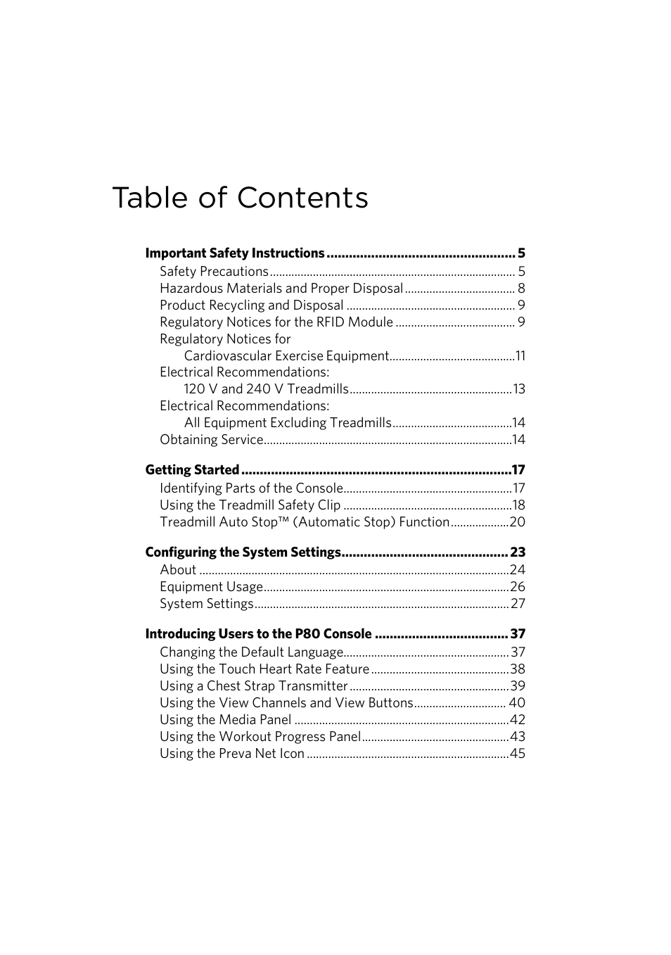 Precor CONSOLE P80 User Manual | Page 17 / 124