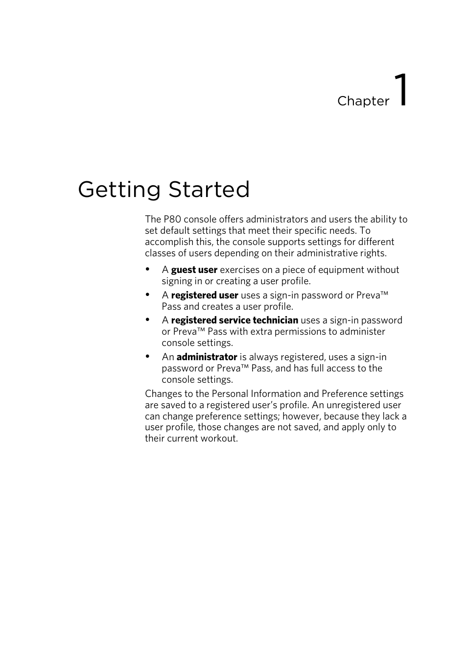 Getting started, Identifying parts of the console | Precor CONSOLE P80 User Manual | Page 19 / 124