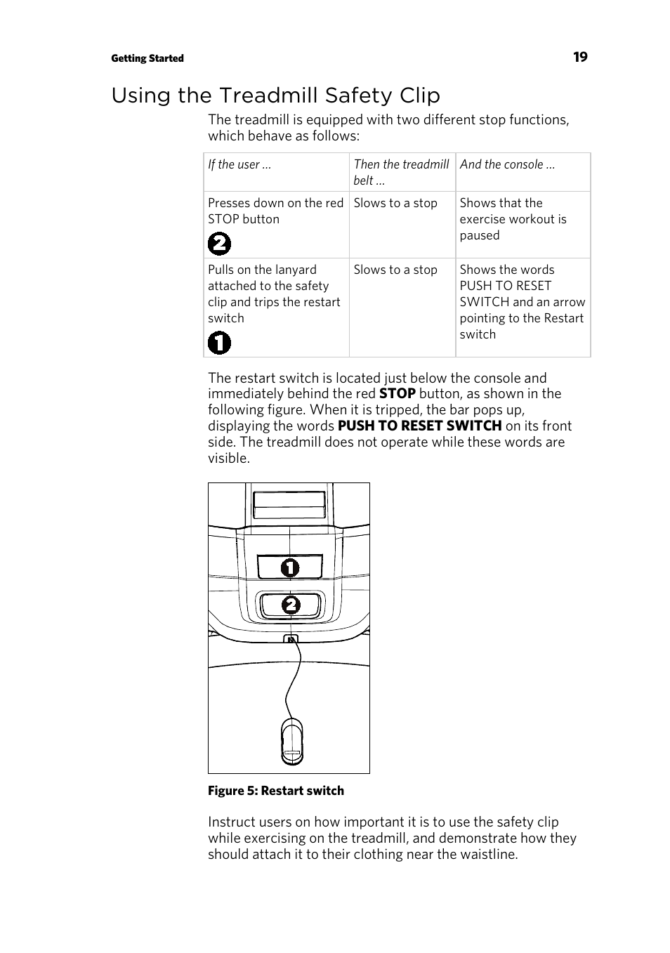 Using the treadmill safety clip | Precor CONSOLE P80 User Manual | Page 21 / 124