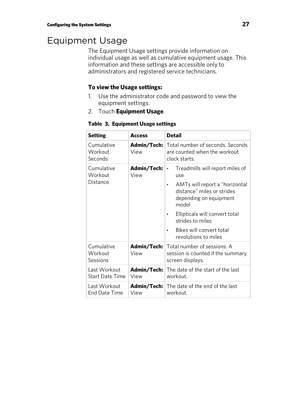 Equipment usage, System settings | Precor CONSOLE P80 User Manual | Page 29 / 124