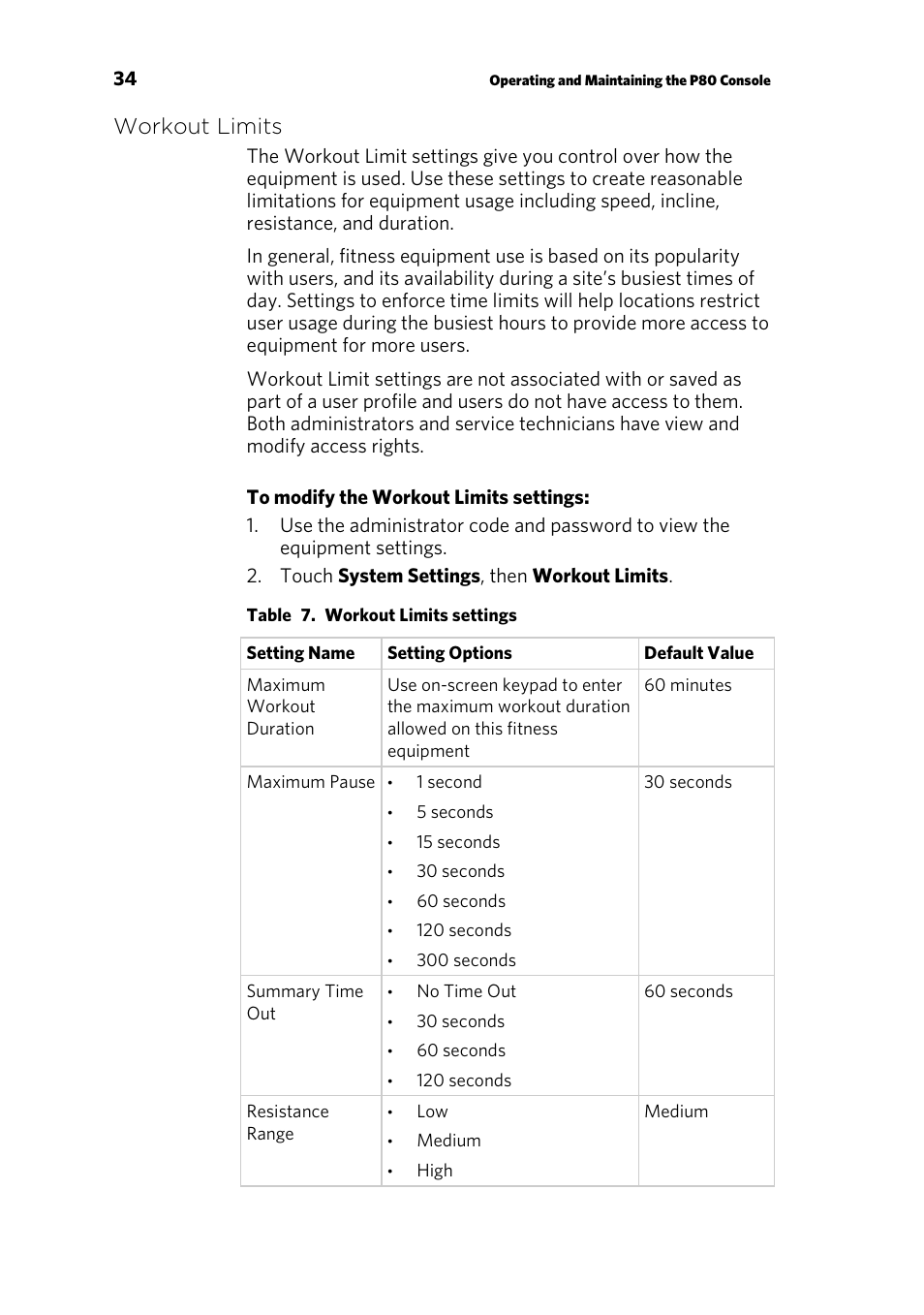 Workout limits | Precor CONSOLE P80 User Manual | Page 36 / 124