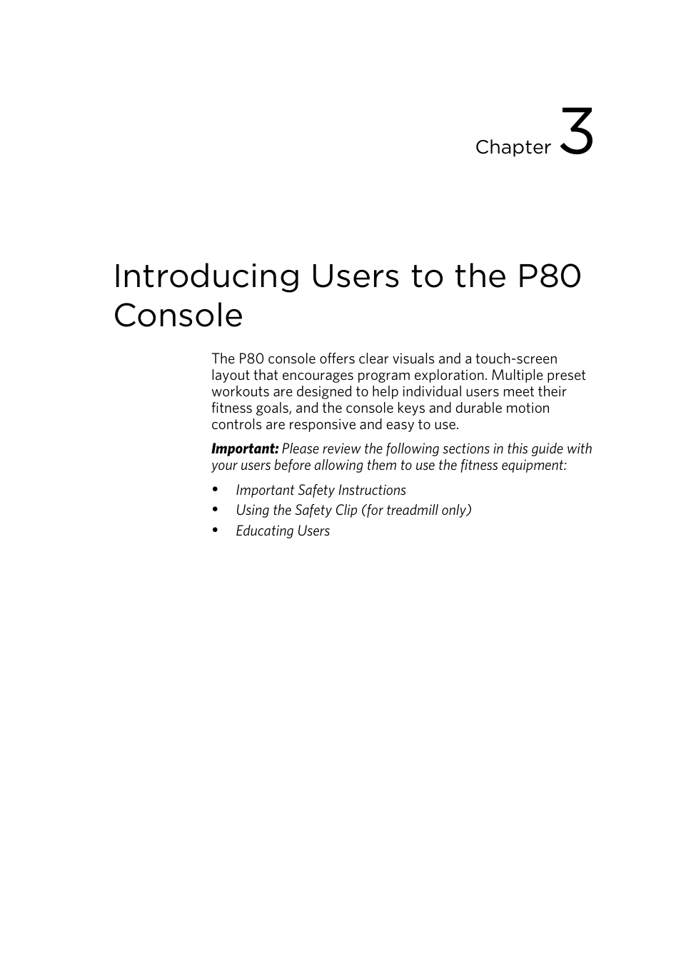 Introducing users to the p80 console, Changing the default language | Precor CONSOLE P80 User Manual | Page 39 / 124