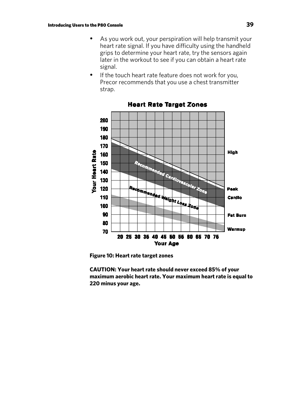 Using a chest strap transmitter | Precor CONSOLE P80 User Manual | Page 41 / 124