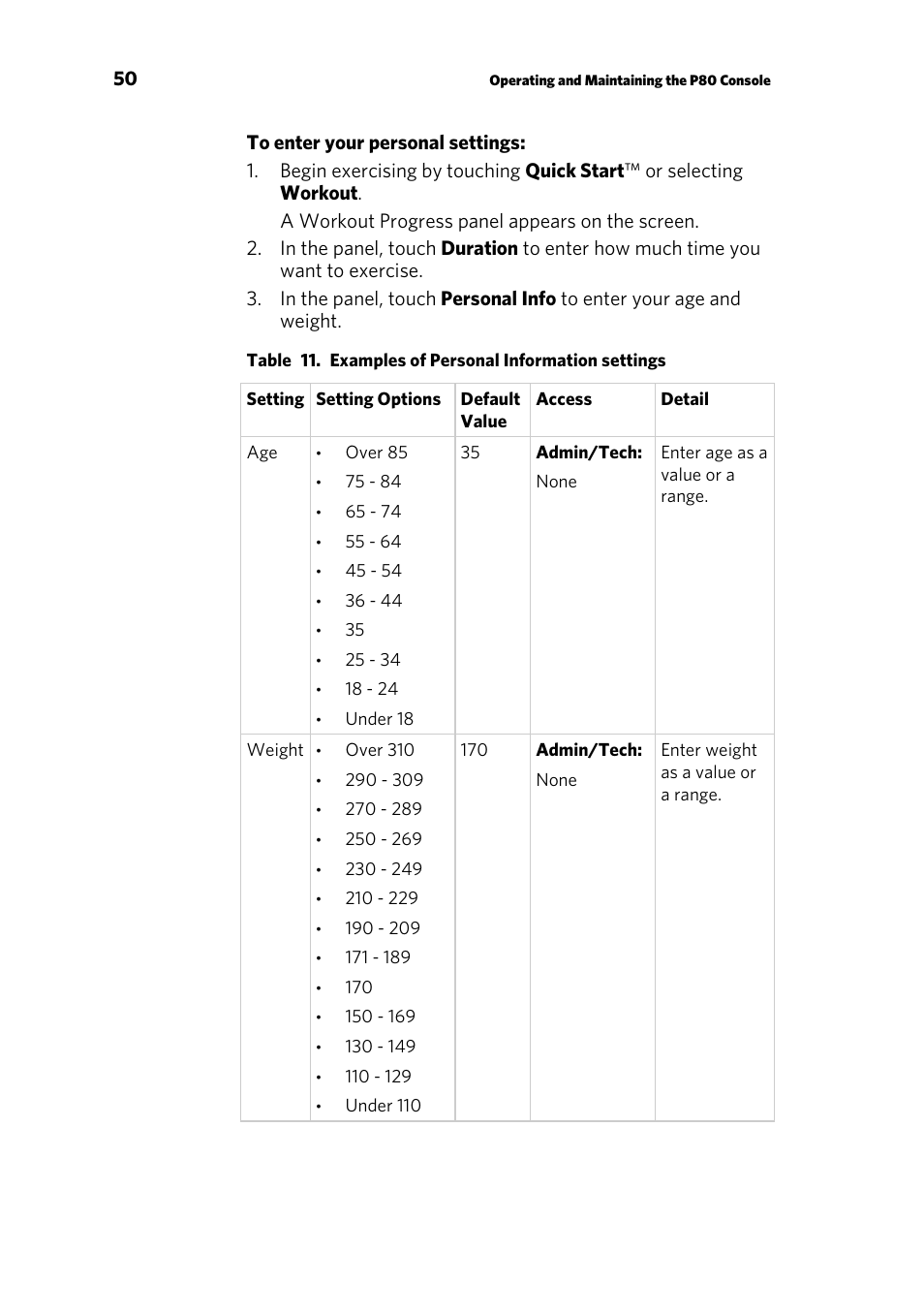 Precor CONSOLE P80 User Manual | Page 52 / 124