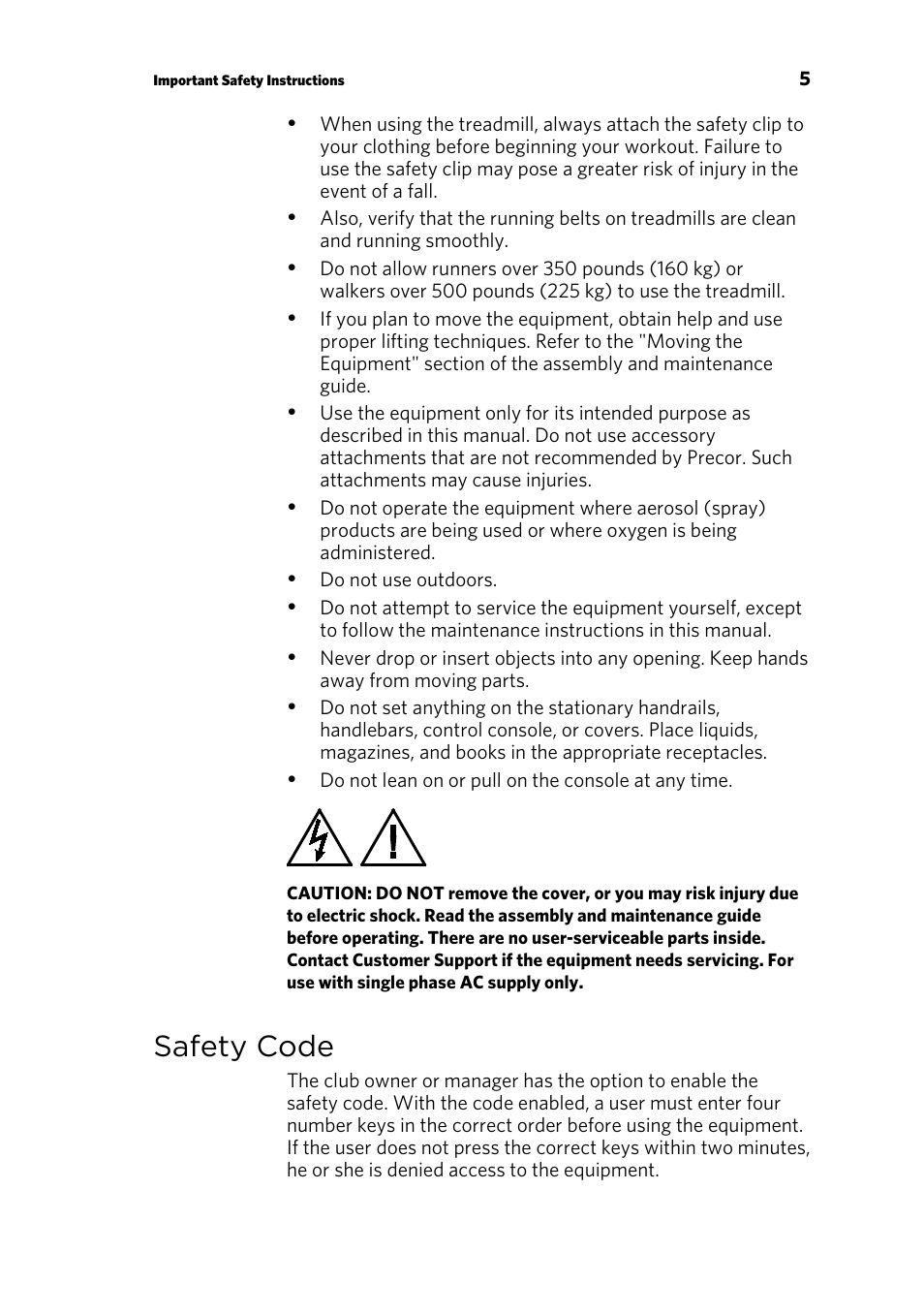 Safety code | Precor CONSOLE P80 User Manual | Page 67 / 124