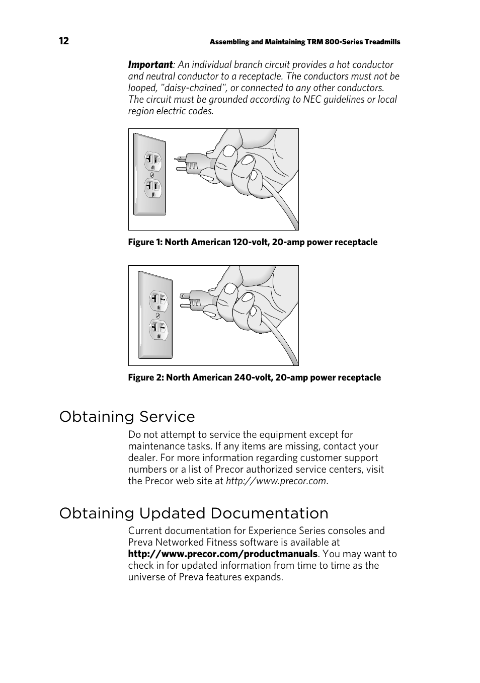 Obtaining service, Obtaining updated documentation | Precor CONSOLE P80 User Manual | Page 74 / 124