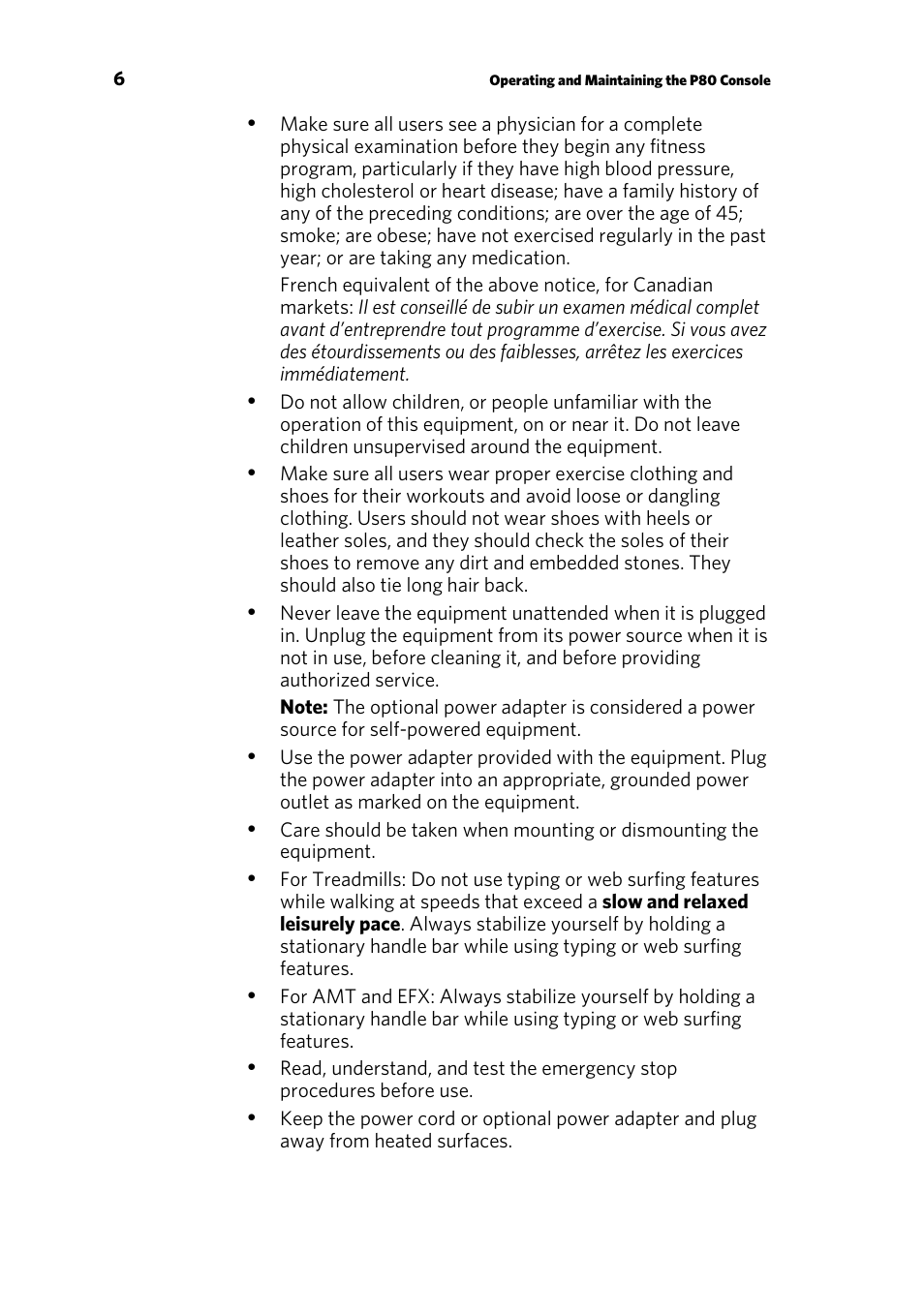 Precor CONSOLE P80 User Manual | Page 8 / 124